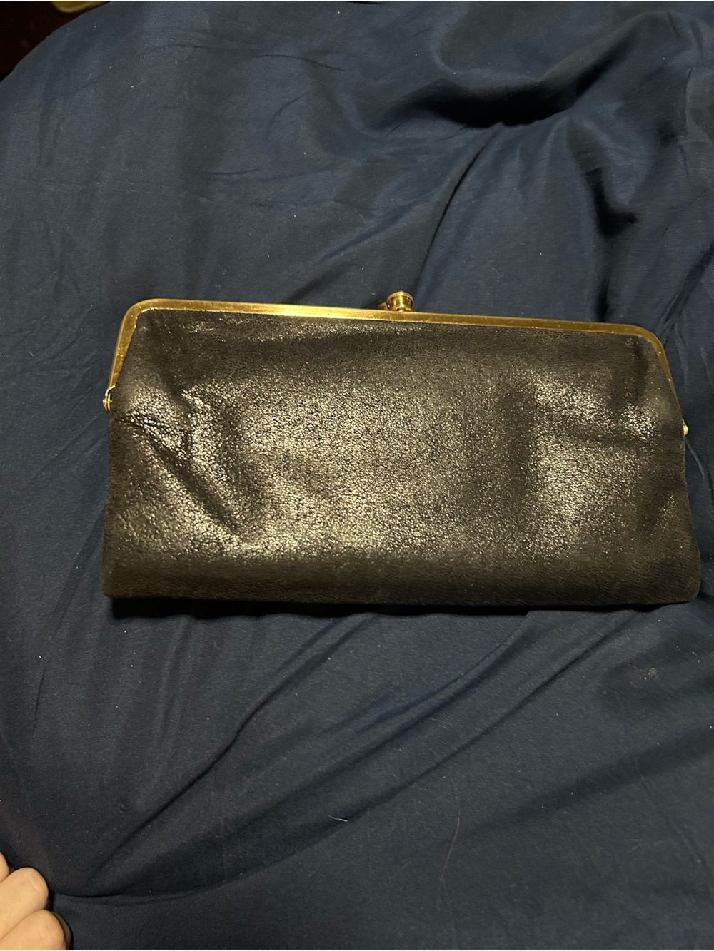 Vintage-Style Black Clutch with Gold Frame